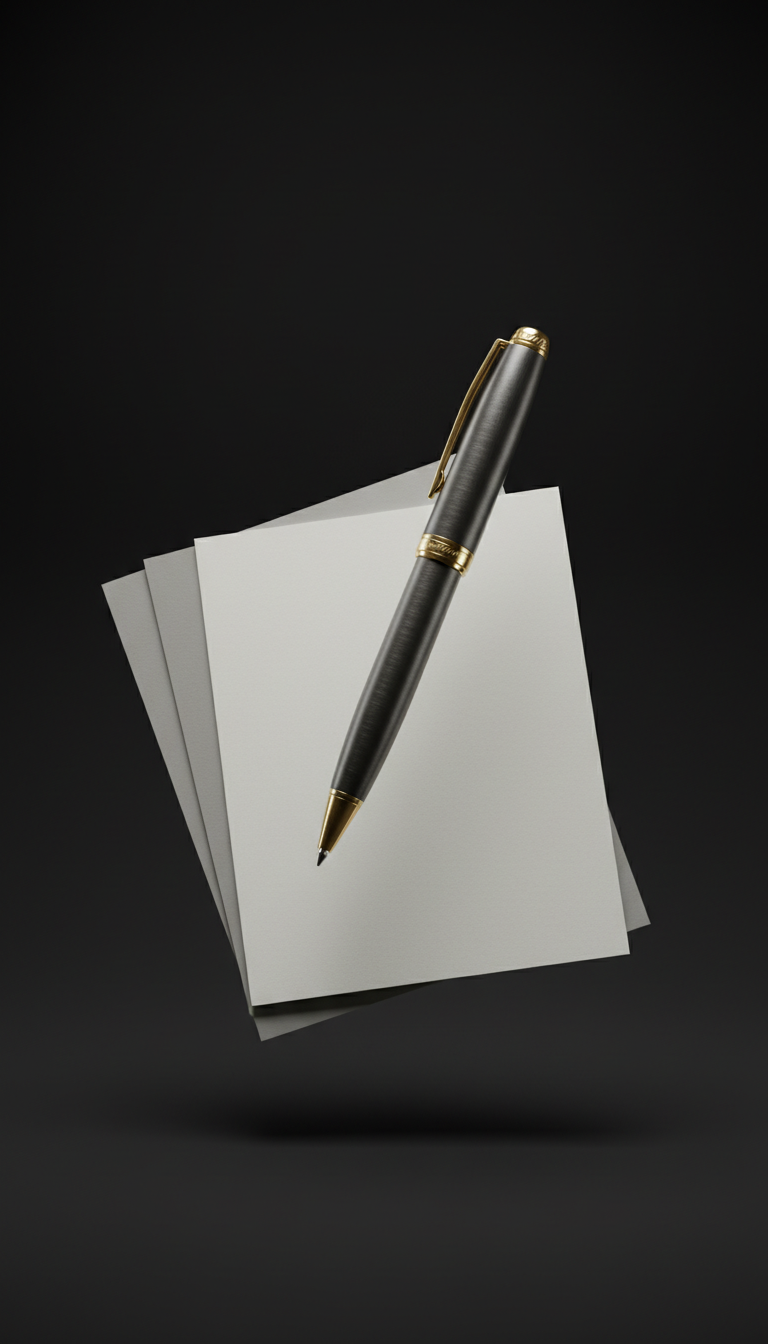 Brushed metal pen with antique gold detail